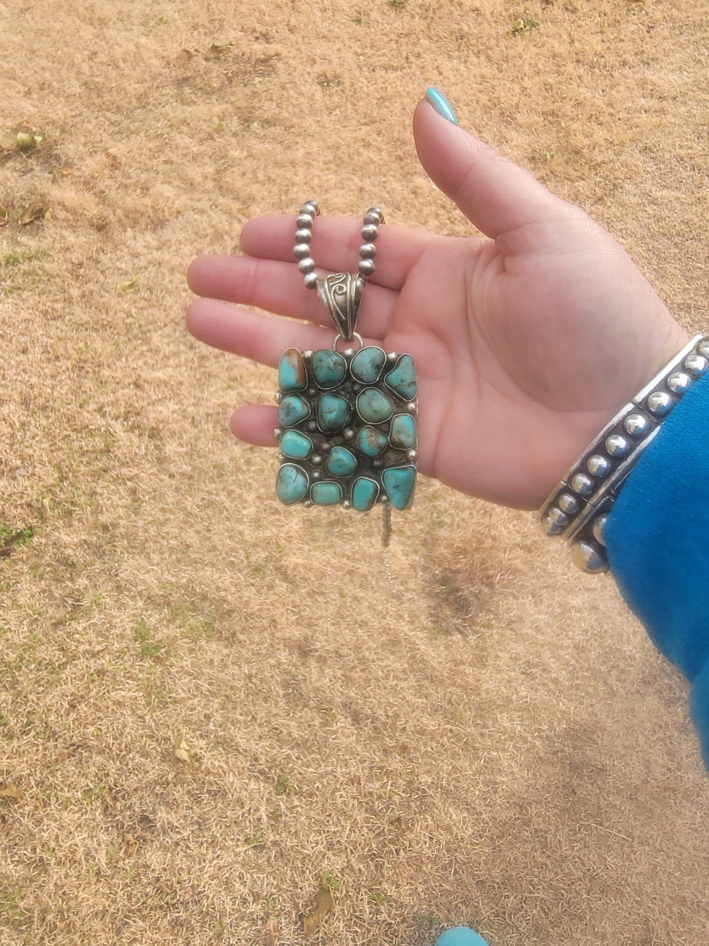 Large 15 stone square cluster pendant