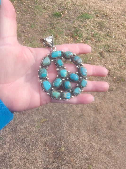 Large blue peace sign pendant