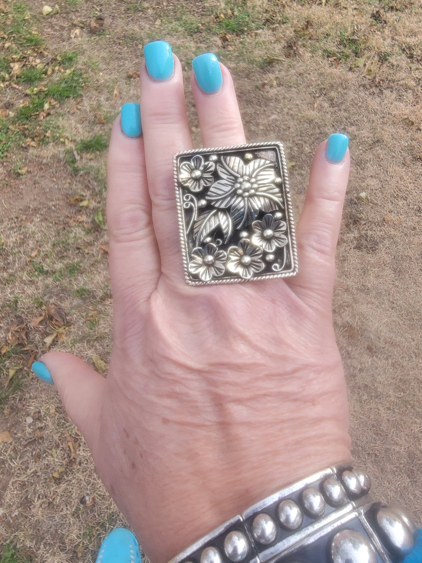 Large Square Flower Ring